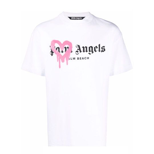 Palm Angels Pink Spray Tshirt - White