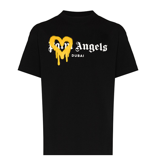 Palm Angels Yellow Spray Tshirt - Black